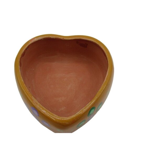 Pottery Terracotta Heart Shaped Trinket Keepsake Box Handpainted Bird Taxco Mexi - Picture 5 of 12